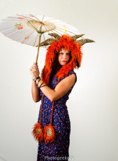 Red Fur, Orange Lining, Vintage printed horns